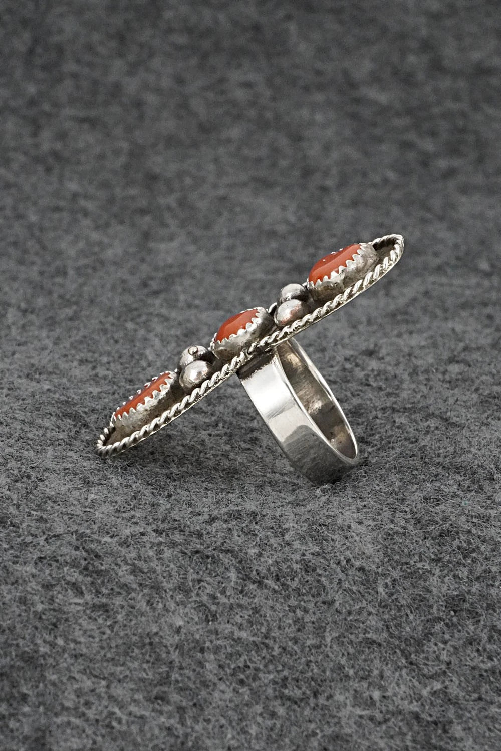 Coral & Sterling Silver Ring - Priscilla Reeder - Size 7