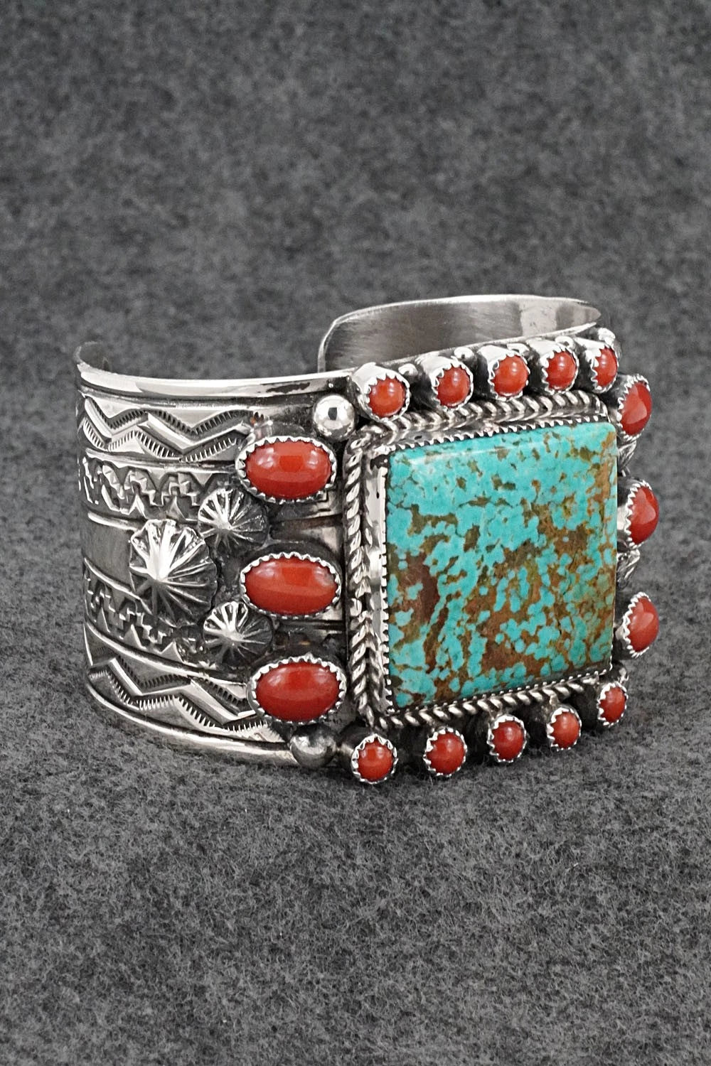 Turquoise, Coral & Sterling Silver Bracelet - Tillie Jon