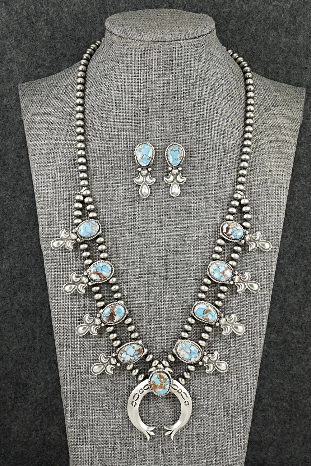 Turquoise & Sterling Silver Squash Blossom Set - Adrienne Gordon