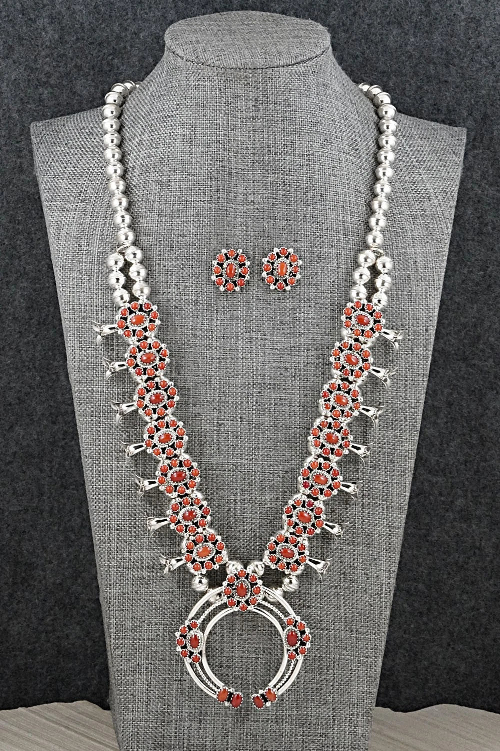 Coral & Sterling Silver Squash Blossom Set - Nathaniel Curley
