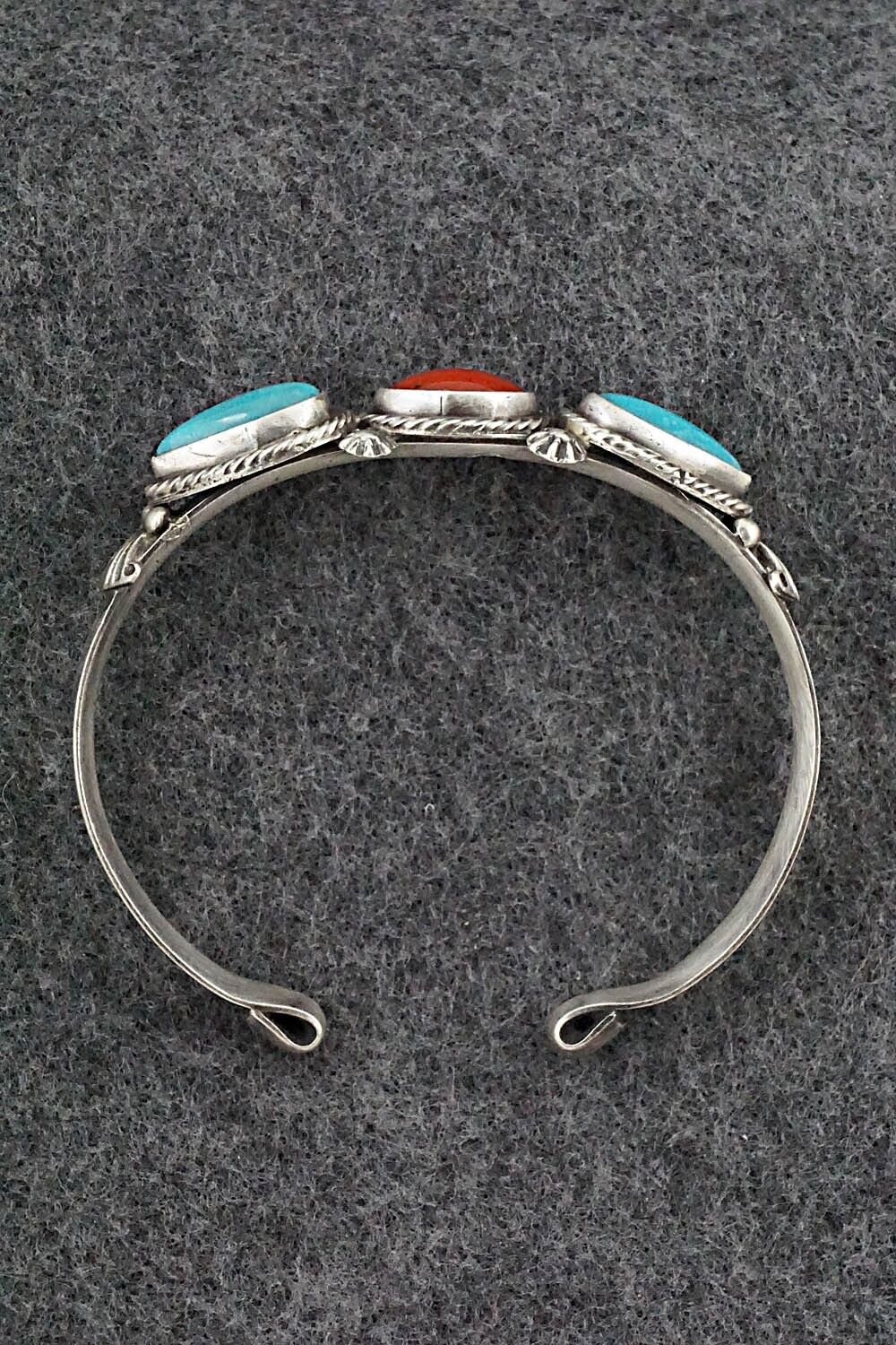 Turquoise, Coral & Sterling Silver Bracelet - Bobby Platero