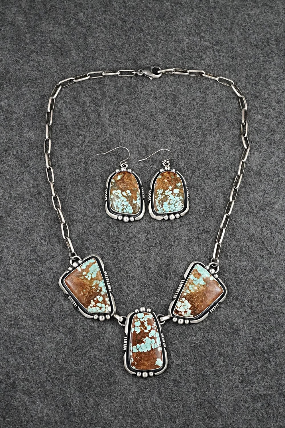 Turquoise & Sterling Silver Necklace and Earrings Set - Paul Livingston