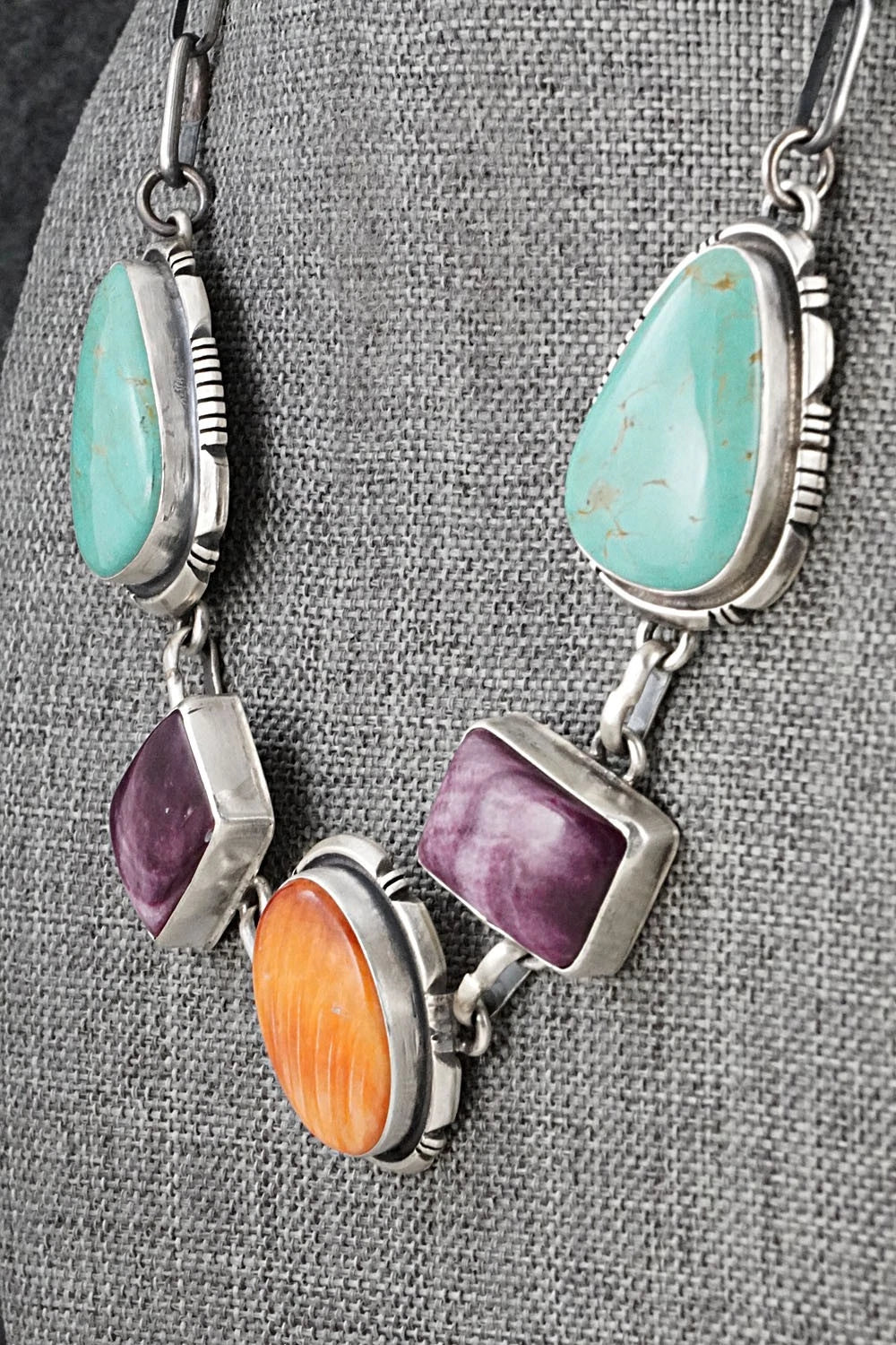 Turquoise, Spiny Oyster & Sterling Silver Necklace - Thomas Francisco