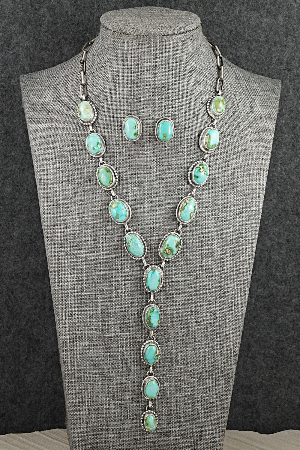 Turquoise & Sterling Silver Necklace and Earrings Set - Darrin Livingston