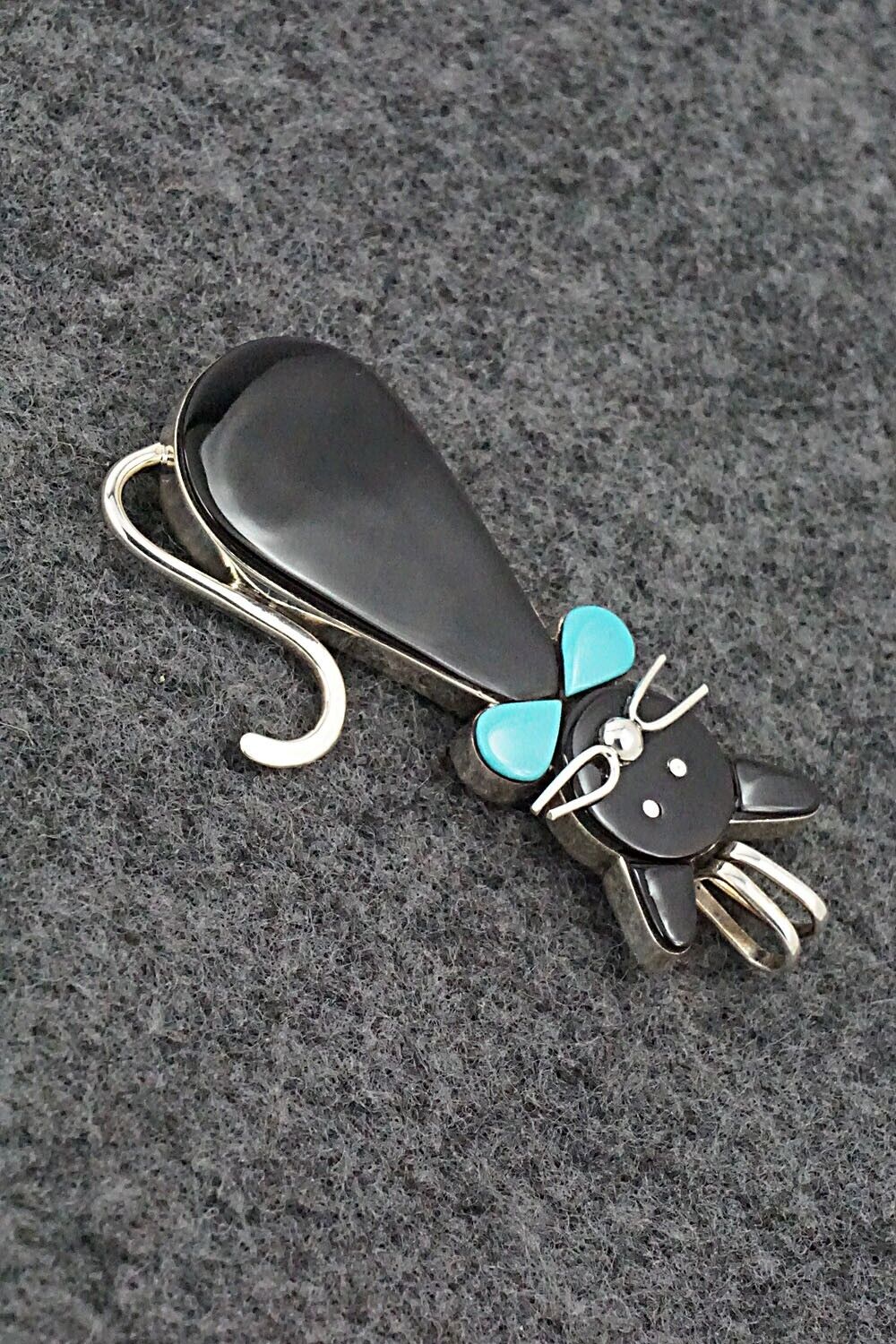 Onyx, Turquoise & Sterling Silver Pendant - Leavus Ahiyite