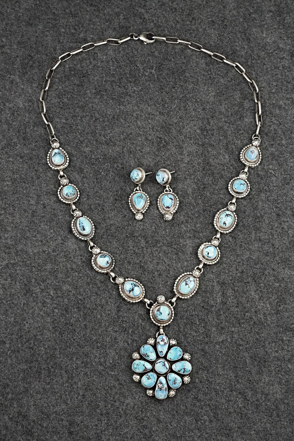 Turquoise & Sterling Silver Necklace and Earrings Set - Kathleen Livingston