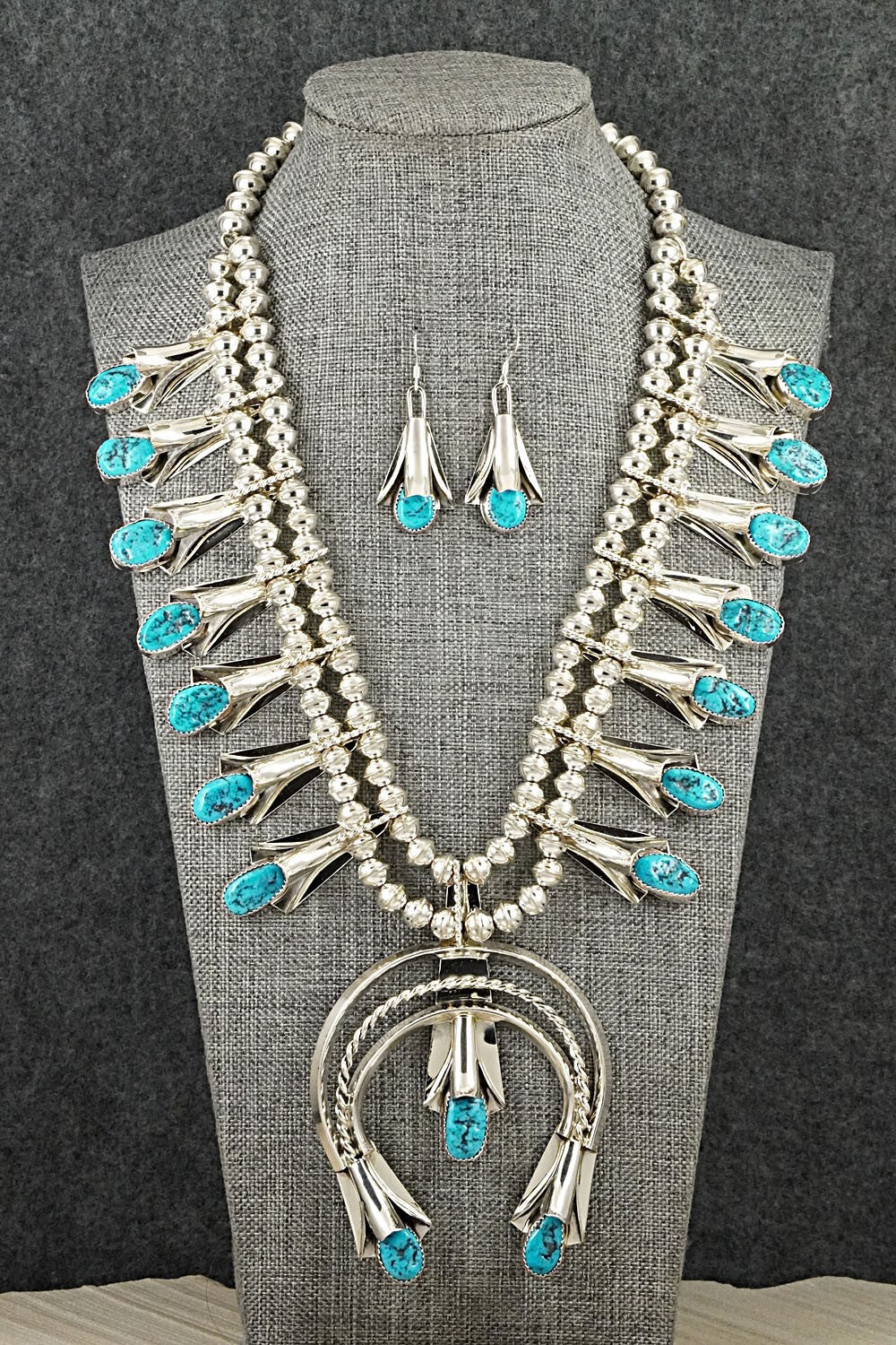 Turquoise & Sterling Silver Squash Blossom Set - Louise Yazzie