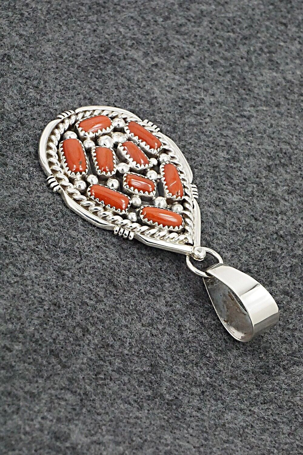 Coral & Sterling Silver Pendant - Chester Charley