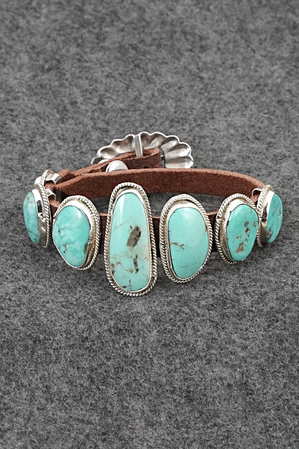 Turquoise, Sterling Silver & Leather Bracelet - Rosita Charlie