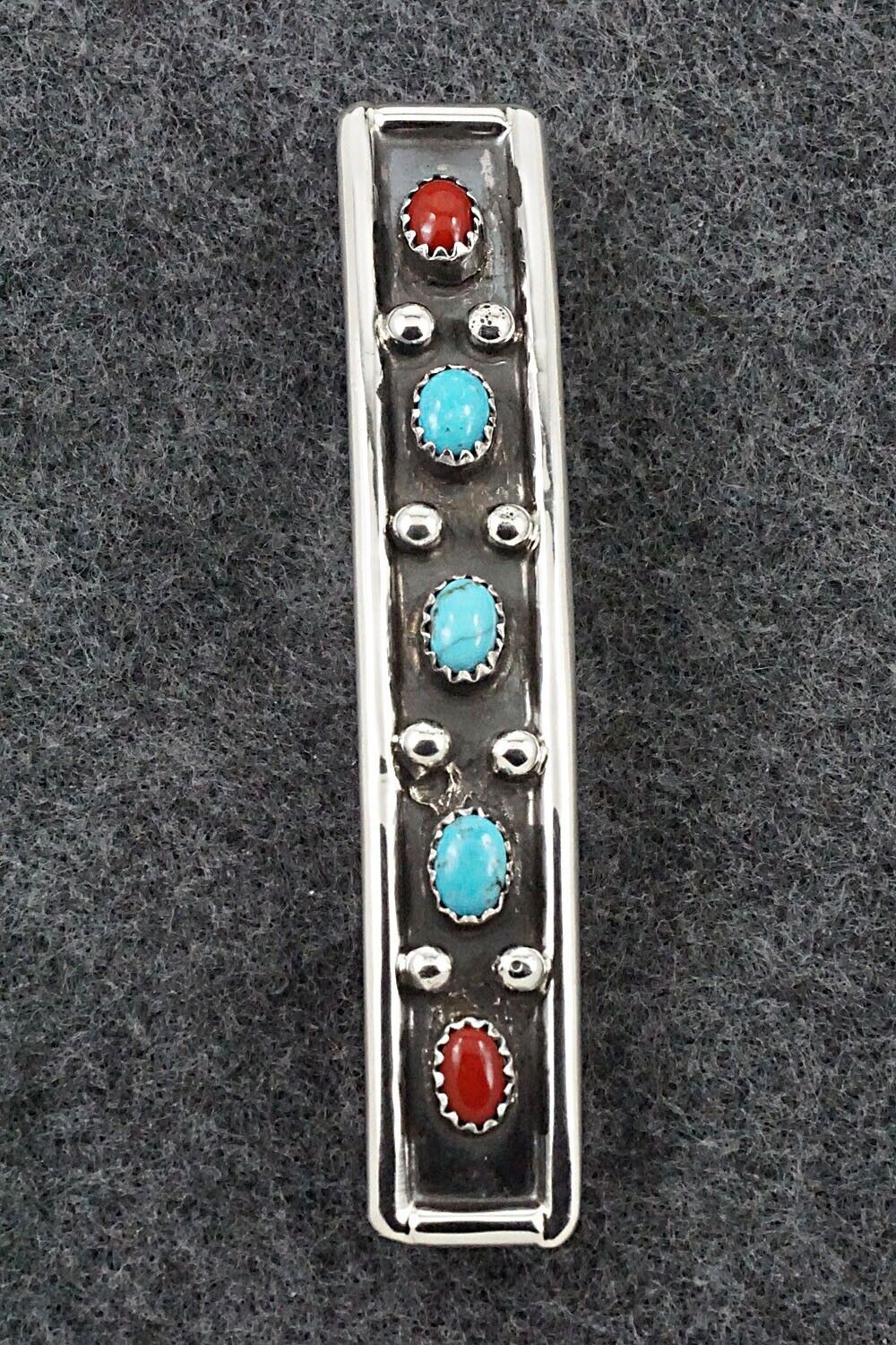 Turquoise, Coral & Sterling Silver Hair Barrette - Paul Largo