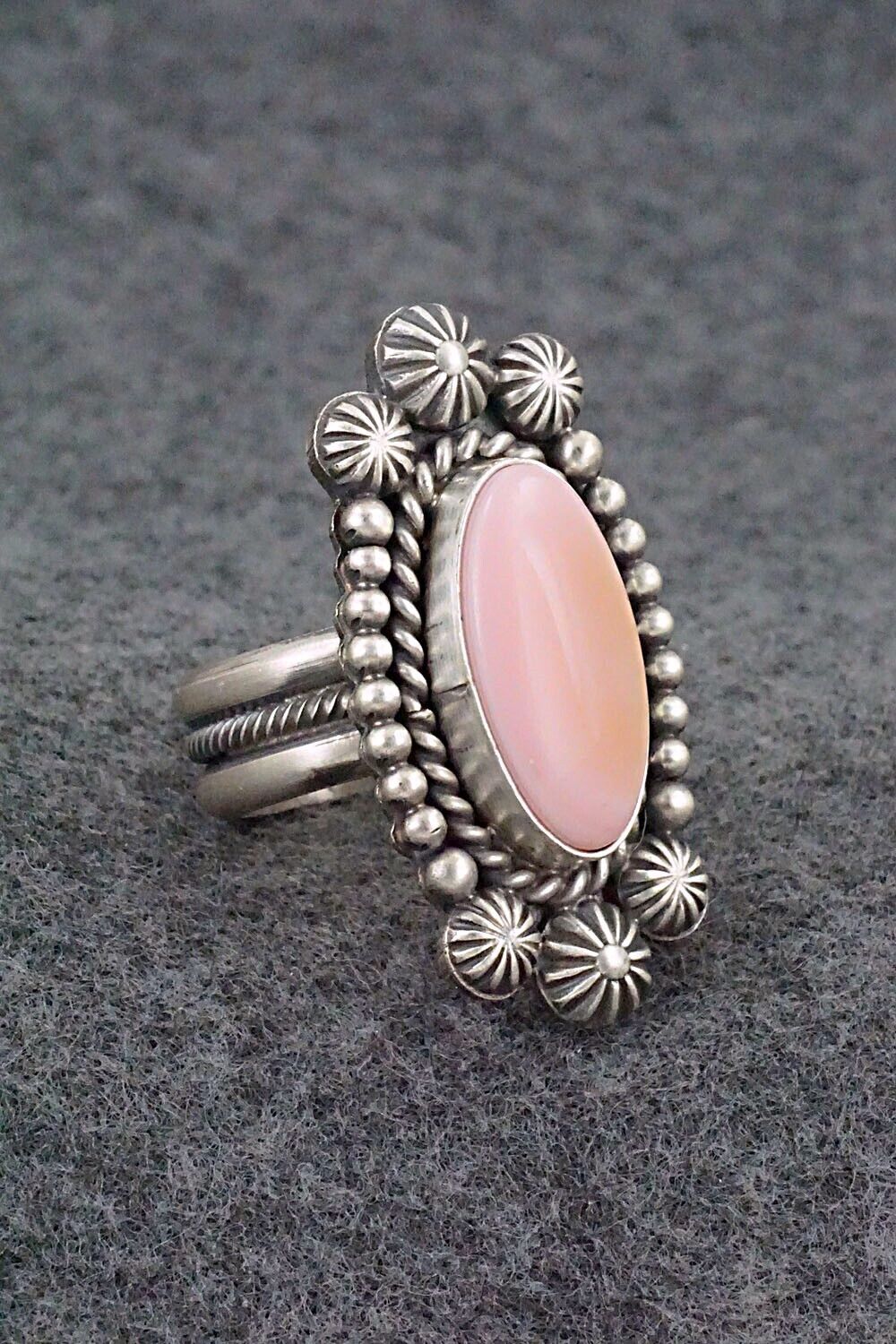 Pink Conch Shell & Sterling Silver Ring - Michael Calladitto - Size 8