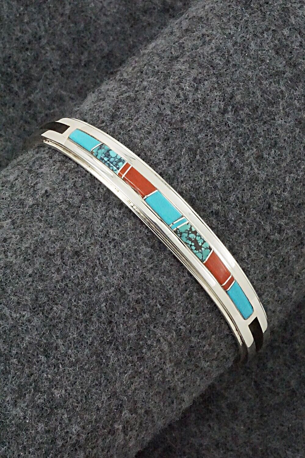 Turquoise, Coral & Sterling Silver Bracelet - Wilbert Muskett