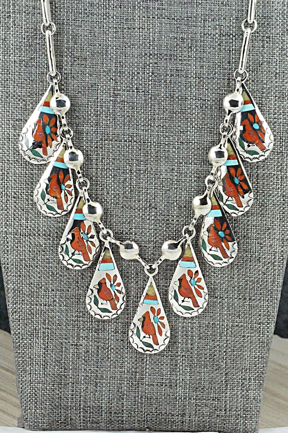 Multi Stone & Sterling Silver Inlay Necklace - Quintin Quam Sr.