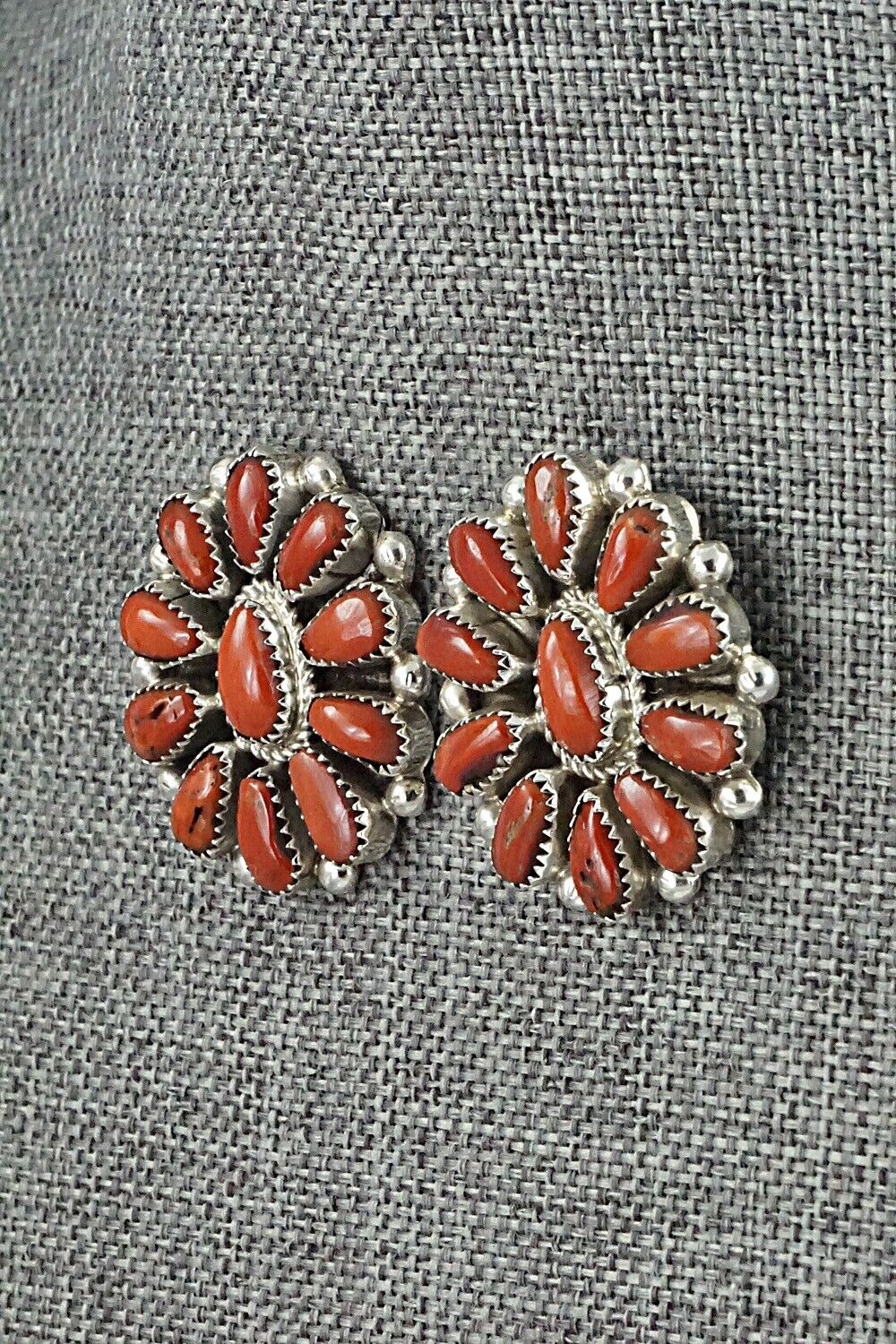 Coral & Sterling Silver Necklace and Earrings Set - Eunise Wilson