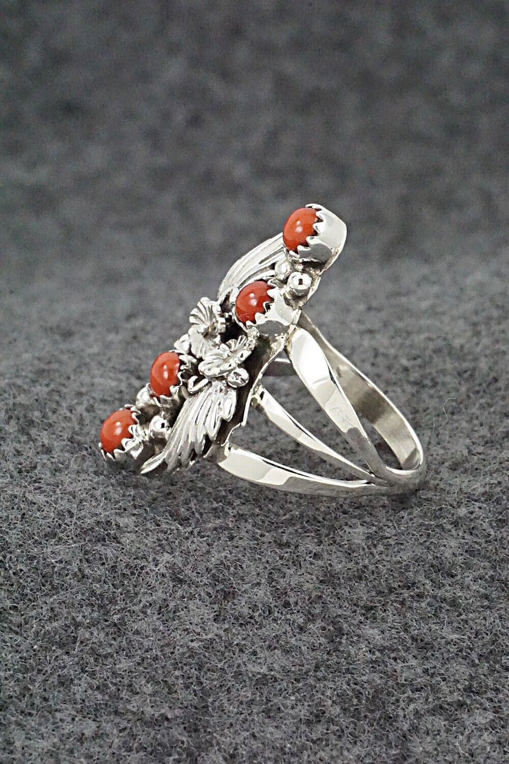Coral & Sterling Silver Ring - Jerryson Henio - Size 7.75