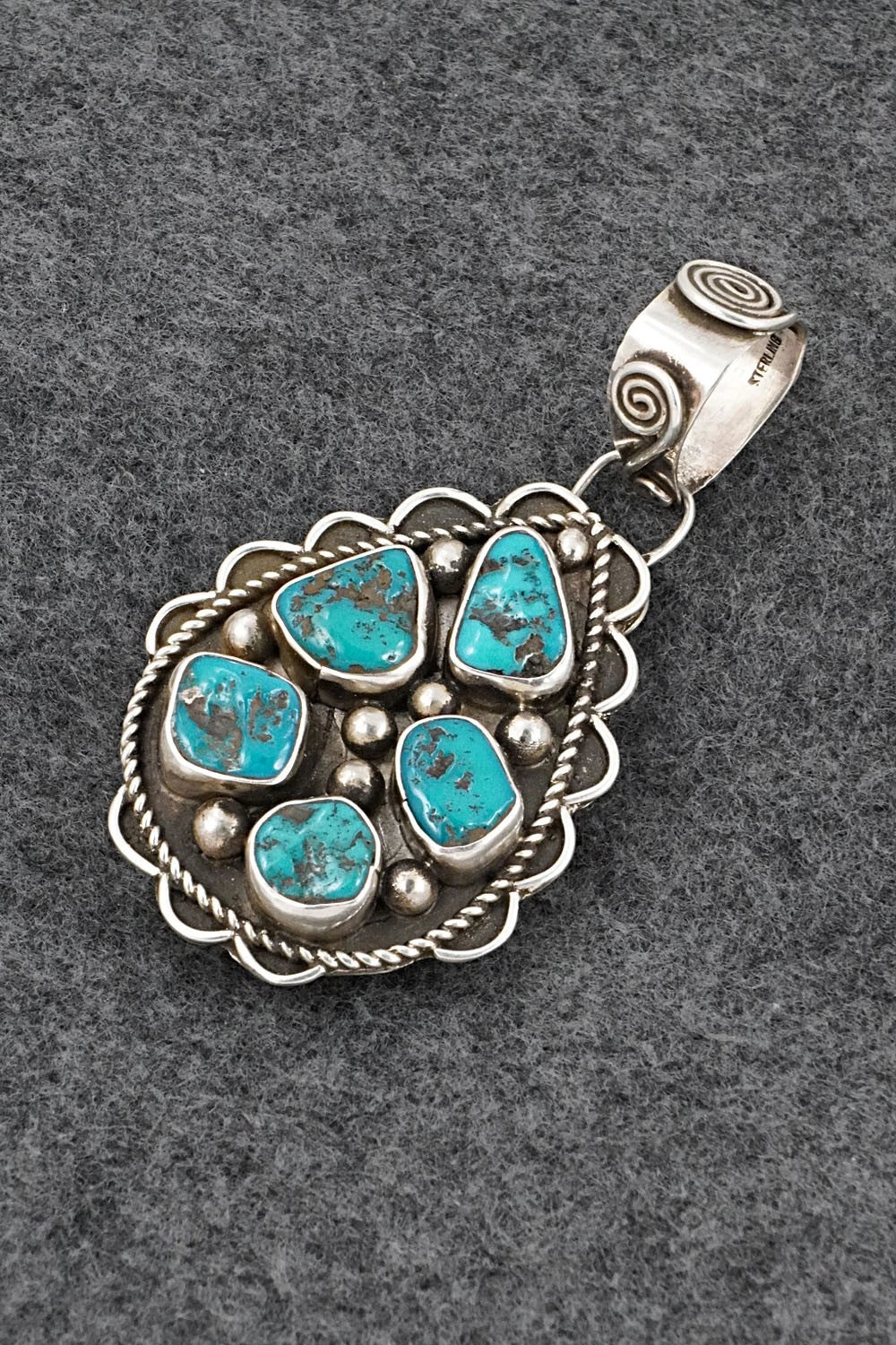 Turquoise, Spiny Oyster & Sterling Silver Pendant - Priscilla Reeder