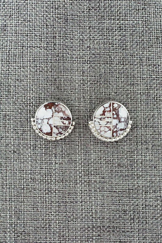 Wild Horse & Sterling Silver Inlay Earrings - Curtis Manygoats