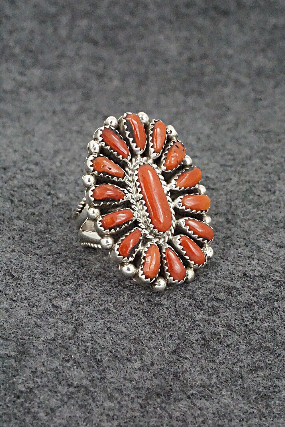 Coral & Sterling Silver Ring - Eunise Wilson - Size 8.5