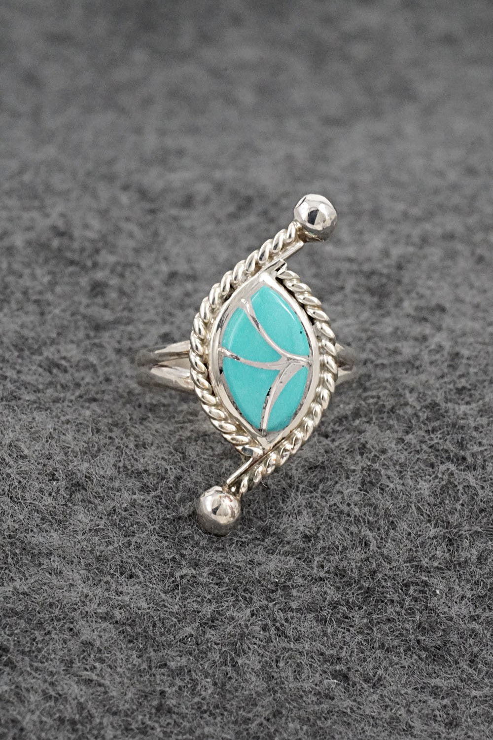Turquoise & Sterling Silver Inlay Ring - Carlen Seoutewa - Size 6.5