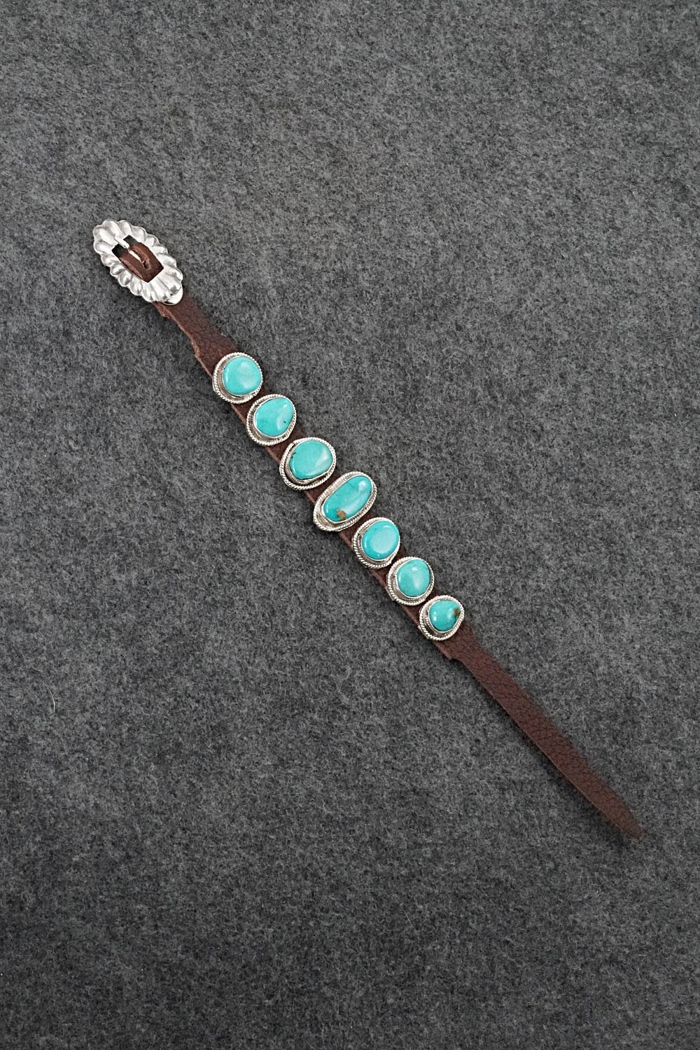 Turquoise, Sterling Silver & Leather Bracelet - Rosita Charlie