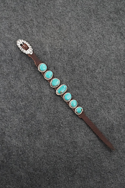 Turquoise, Sterling Silver & Leather Bracelet - Rosita Charlie