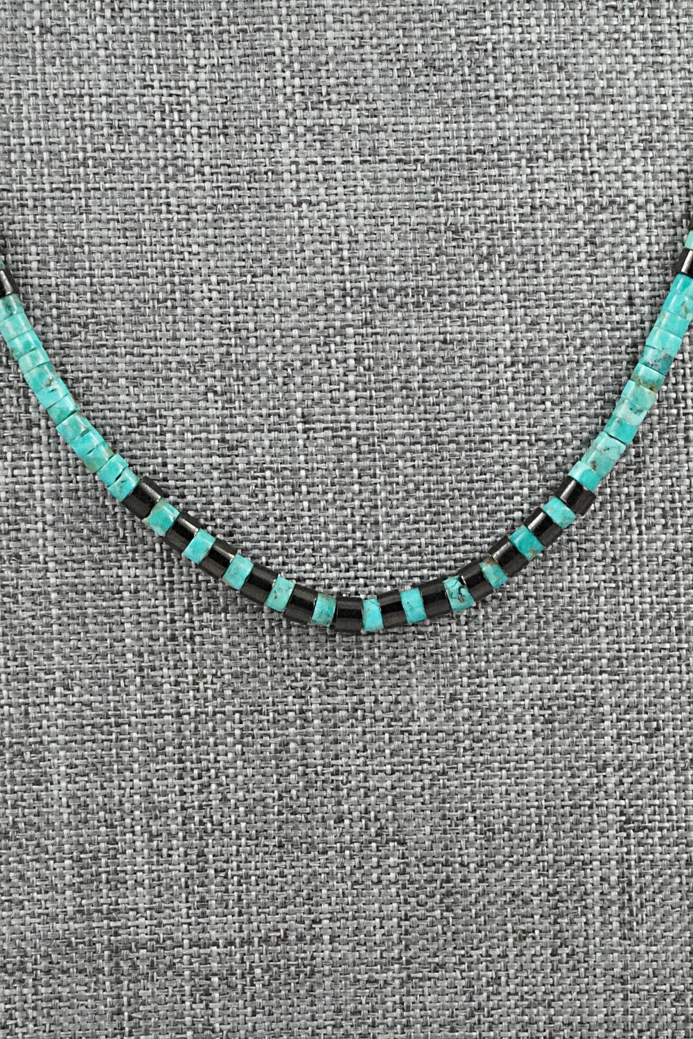 Turquoise, Onyx & Sterling Silver Necklace 19" - Helen Tsosie