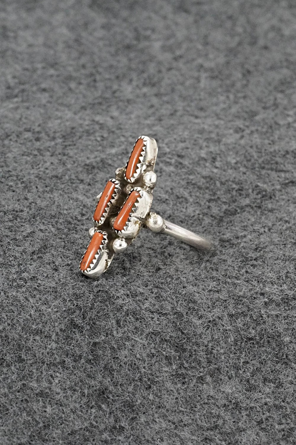 Coral & Sterling Silver Ring - Priscilla Reeder - Size 8