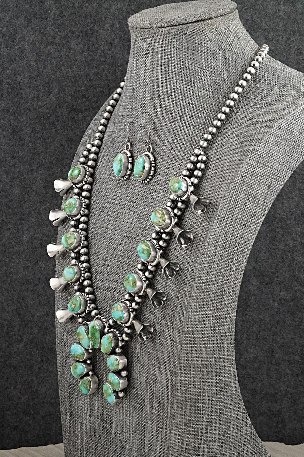 Turquoise & Sterling Silver Squash Blossom Set - Mark Yazzie