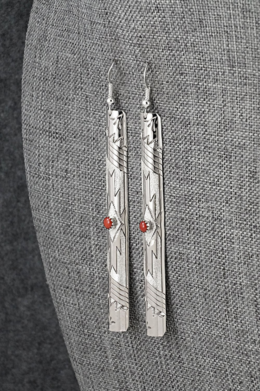 Coral & Sterling Silver Earrings - Zane Tahe