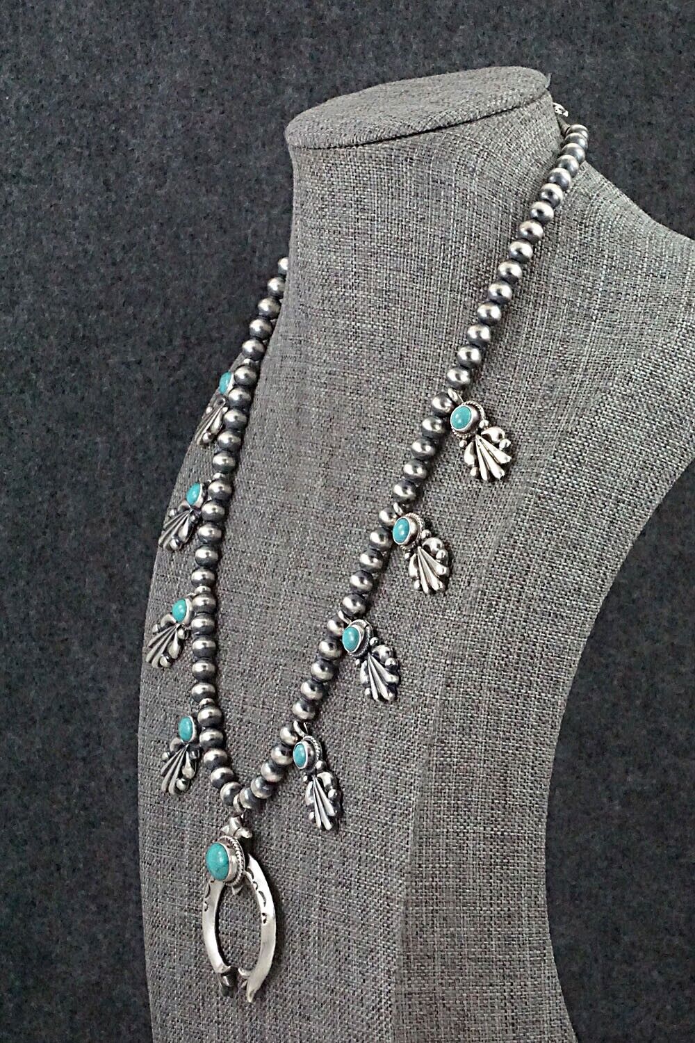 Turquoise & Sterling Silver Squash Blossom Necklace - Bobby Platero
