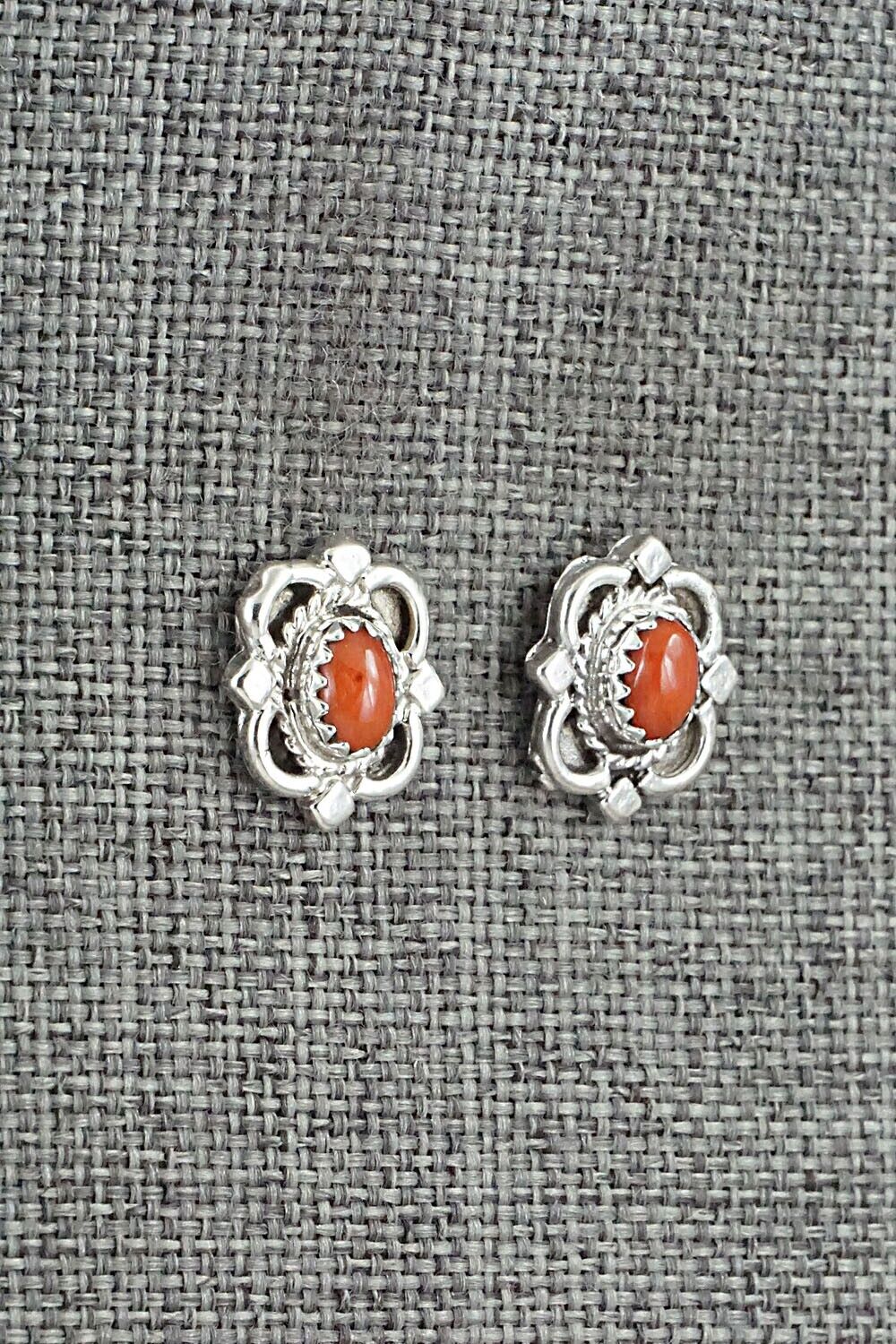 Coral & Sterling Silver Earrings - Theresa Smith