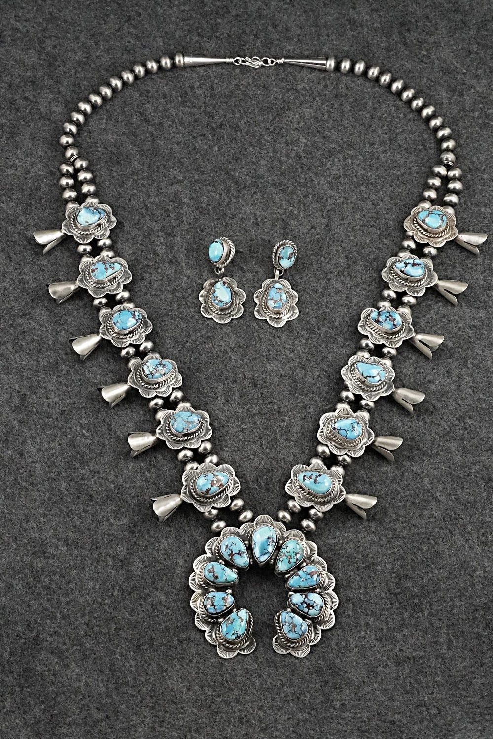 Turquoise & Sterling Silver Squash Blossom Set - Vernon Johnson