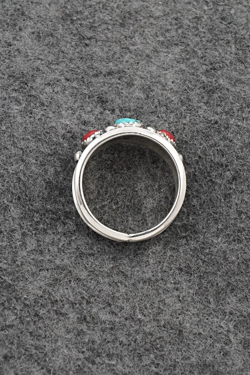 Turquoise, Coral & Sterling Silver Ring - Paul Largo - Size 11