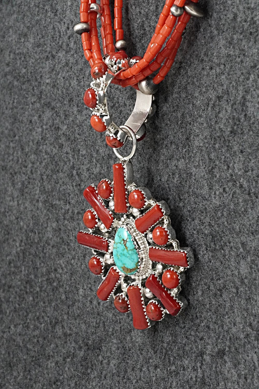 Coral, Turquoise & Sterling Silver Necklace