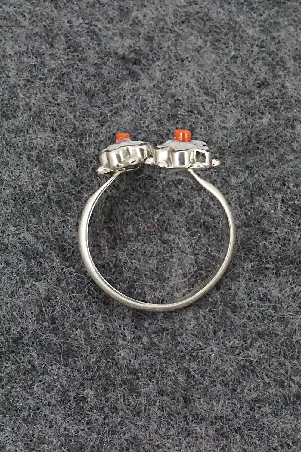 Coral, Mother of Pearl & Sterling Silver Ring - Tamara Pinto - Size 8