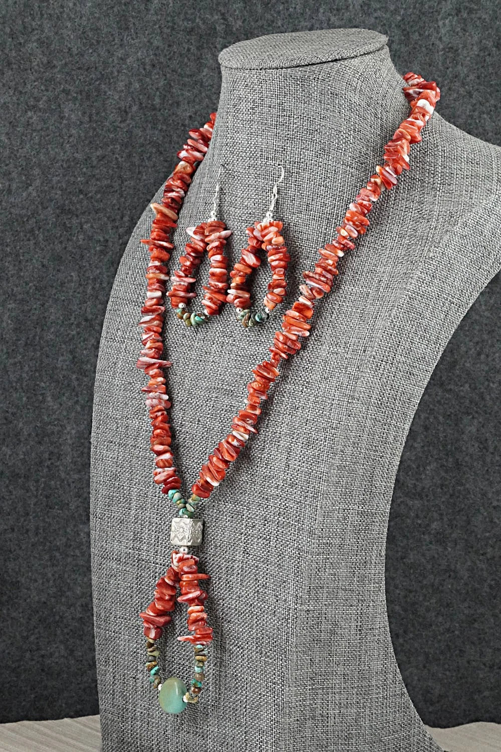 Spiny Oyster, Turquoise & Sterling Silver Necklace Set - Erika Brown