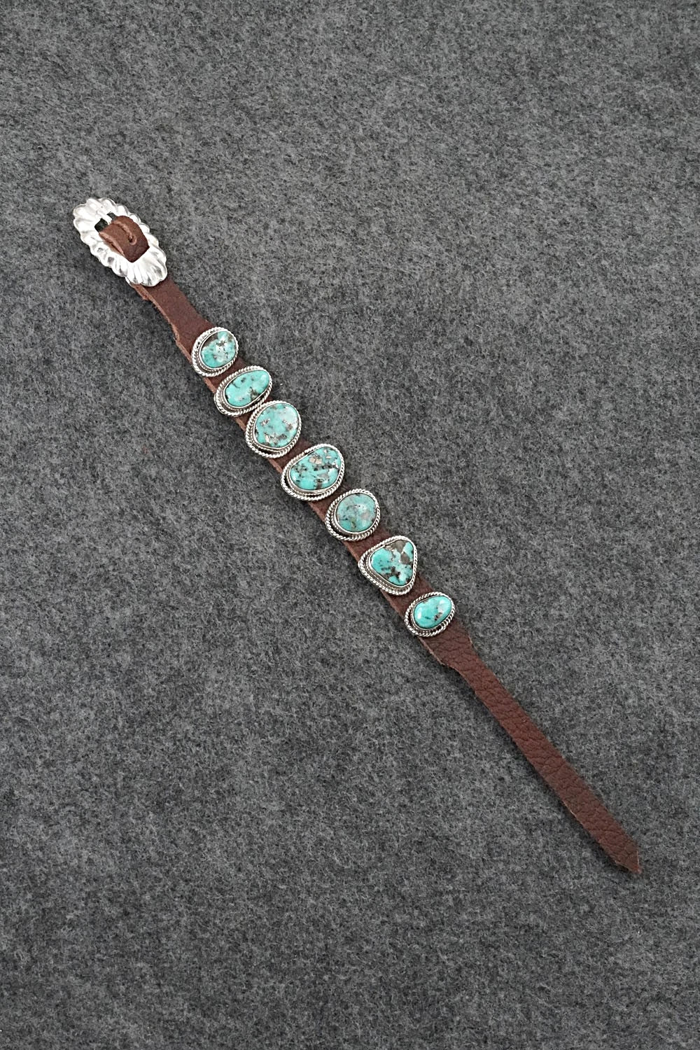 Turquoise, Sterling Silver & Leather Bracelet - Marlene Ramone