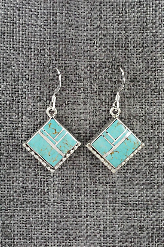 Turquoise & Sterling Silver Inlay Earrings - James Manygoats