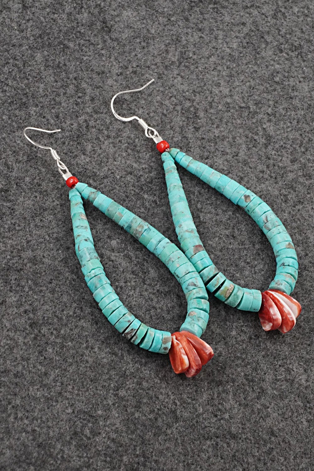 Turquoise, Spiny Oyster & Sterling Silver Earrings - Lupe Lovato