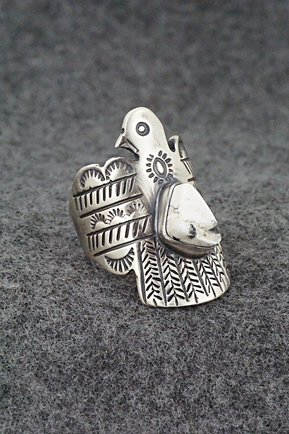 White Buffalo and Sterling Silver Ring - Raymond Coriz - Size 8.5