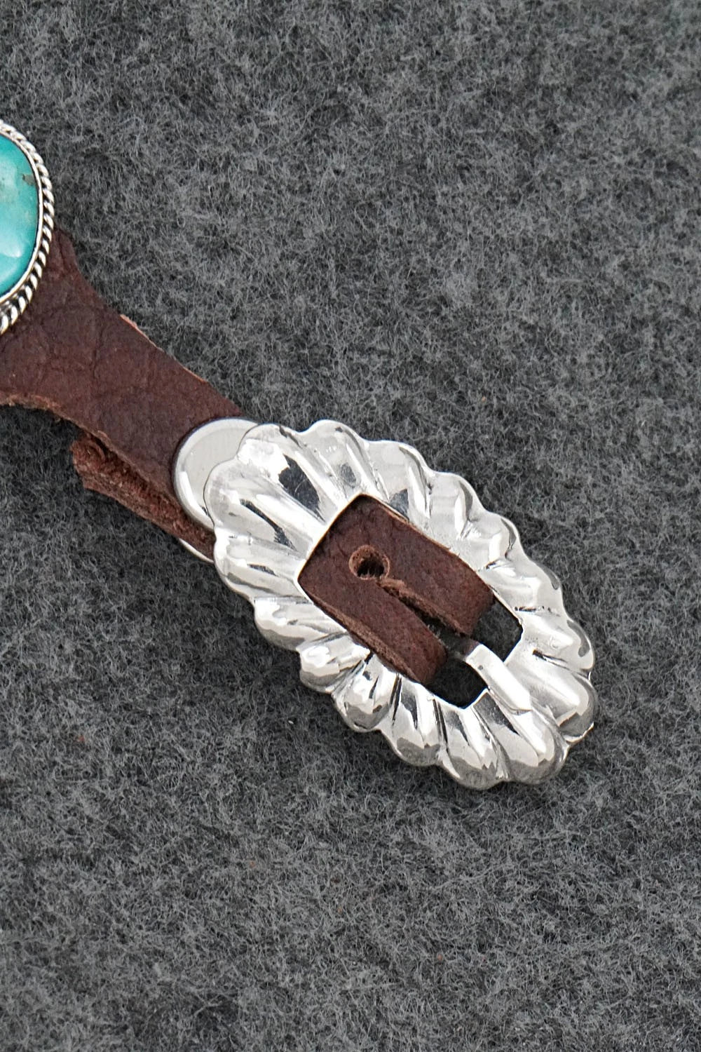 Turquoise, Spiny Oyster, Sterling Silver & Leather Bracelet - Marlene Ramone