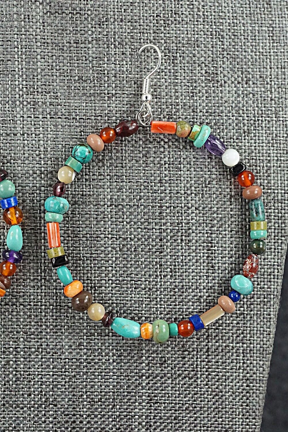 Multi Stone & Sterling Silver Hoop Earrings - Helen Tsosie