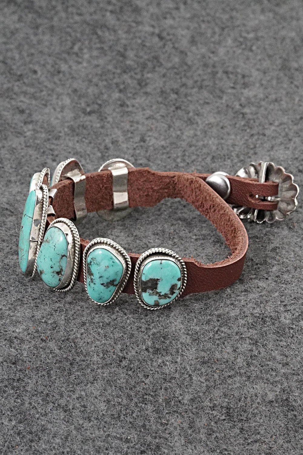 Turquoise, Sterling Silver & Leather Bracelet - Marlene Ramone