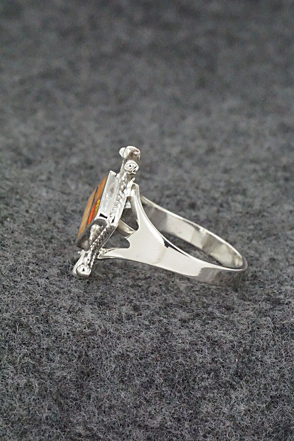 Spiny Oyster, Opalite & Sterling Silver Inlay Ring - James Manygoats - Size 9