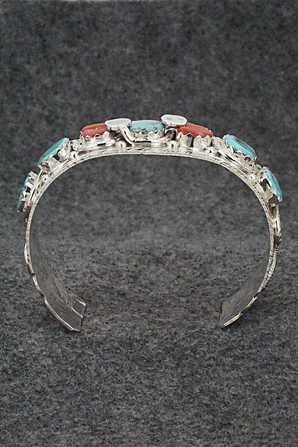 Turquoise, Coral & Sterling Silver Bracelet - Joy Calavaza