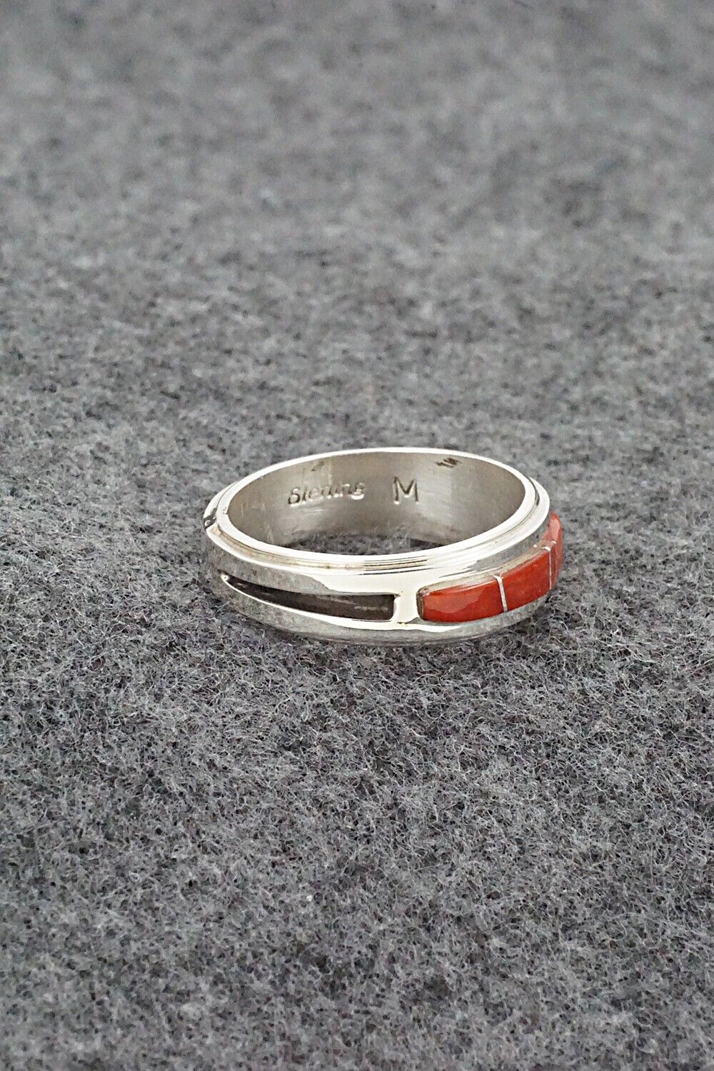 Coral & Sterling Silver Inlay Ring - Wilbert Muskett Jr. - Size 8