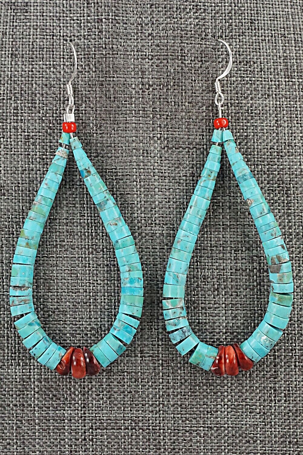 Spiny Oyster, Turquoise & Sterling Silver Earrings - Lupe Lovato
