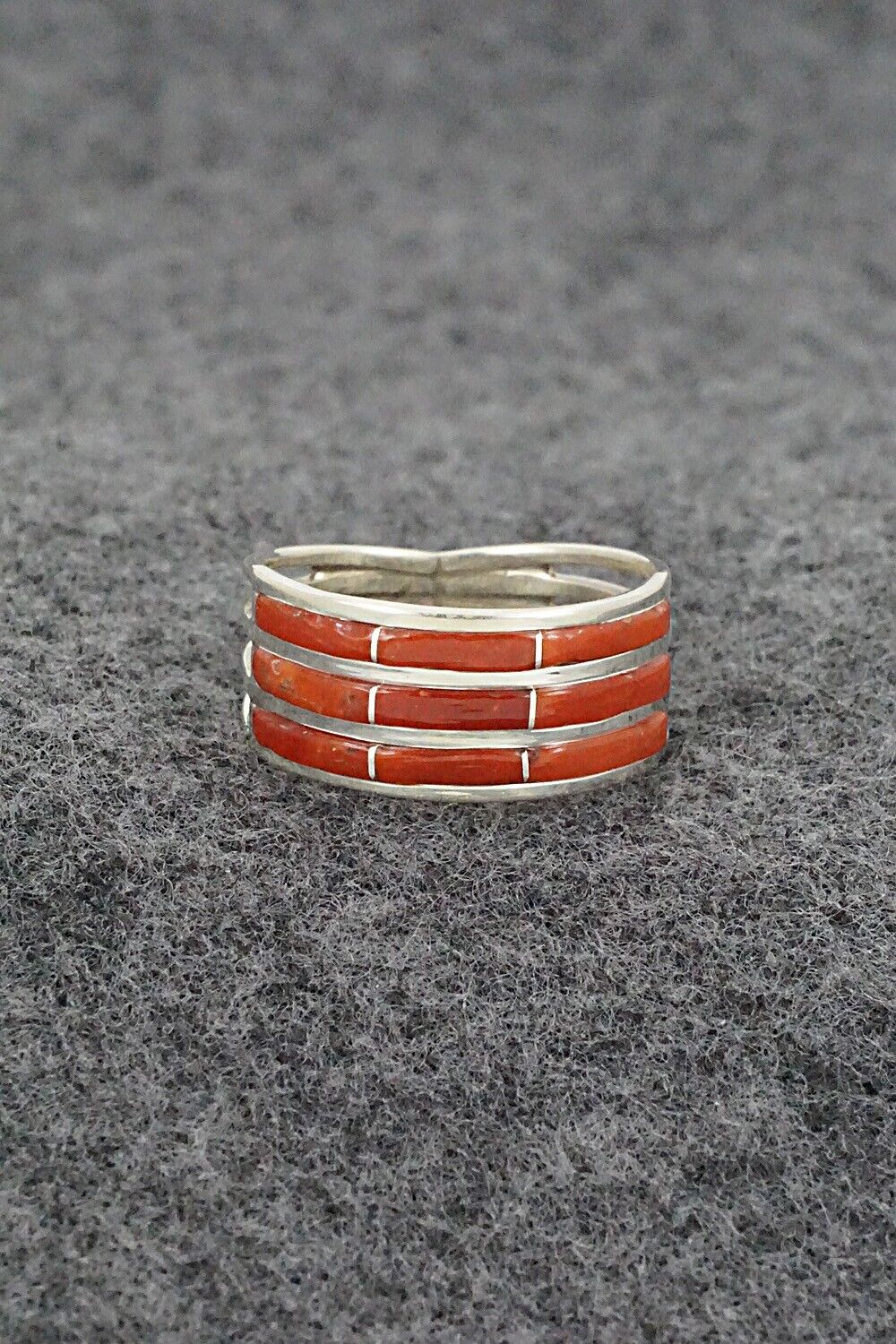 Coral & Sterling Silver Ring - Andrew Enrico - Size 8