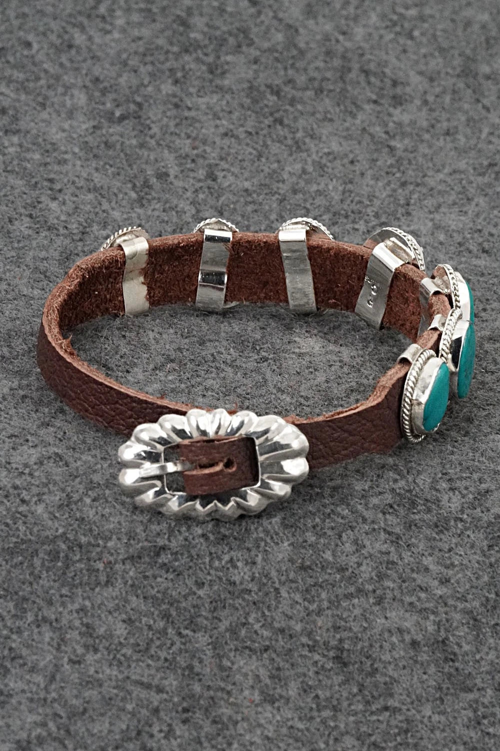 Turquoise, Sterling Silver & Leather Bracelet - Rosita Charlie
