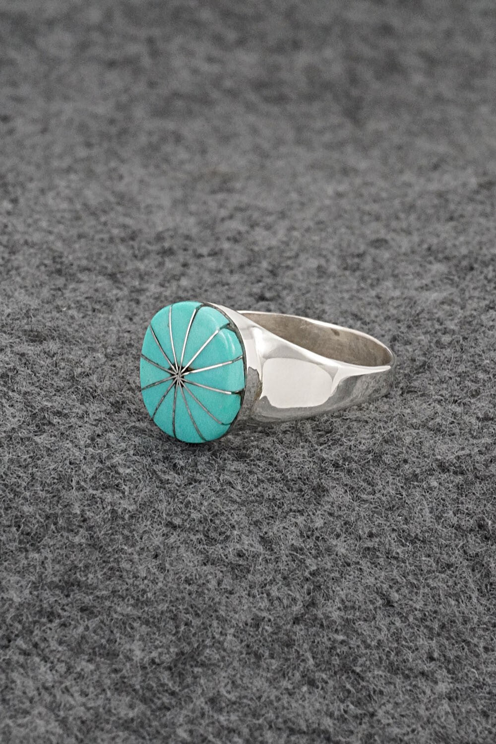 Turquoise & Sterling Silver Inlay Ring - Johnson Laweka - Size 9